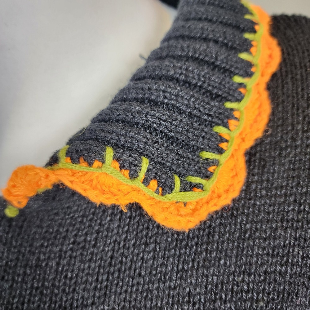 Yarnworks Vintage Halloween Zip Sweater Womens Large Black Orange Purple Boo 90s - Picture 8 of 15